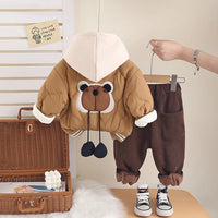 Boys Brown Hooded Zip-up Jacket With T-Shirt & Jogger Sets Sets