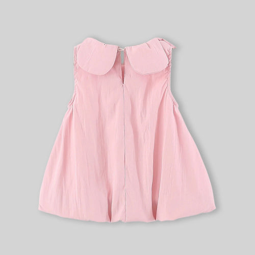 Girls Pink Kitty Applique Peter Pan Collar Balloon Dress Casual Dresses
