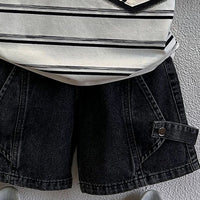 Boys Black Short Sleeve Striped T-Shirt With Denim Shorts Sets 2 pc. Sets