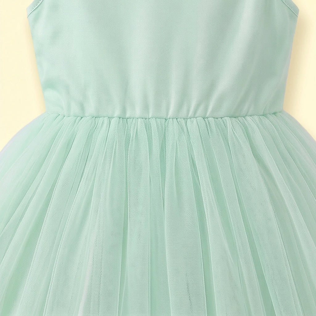 Girls Light Green Floral Applique Fit & Flare Party Dress Party Dresses