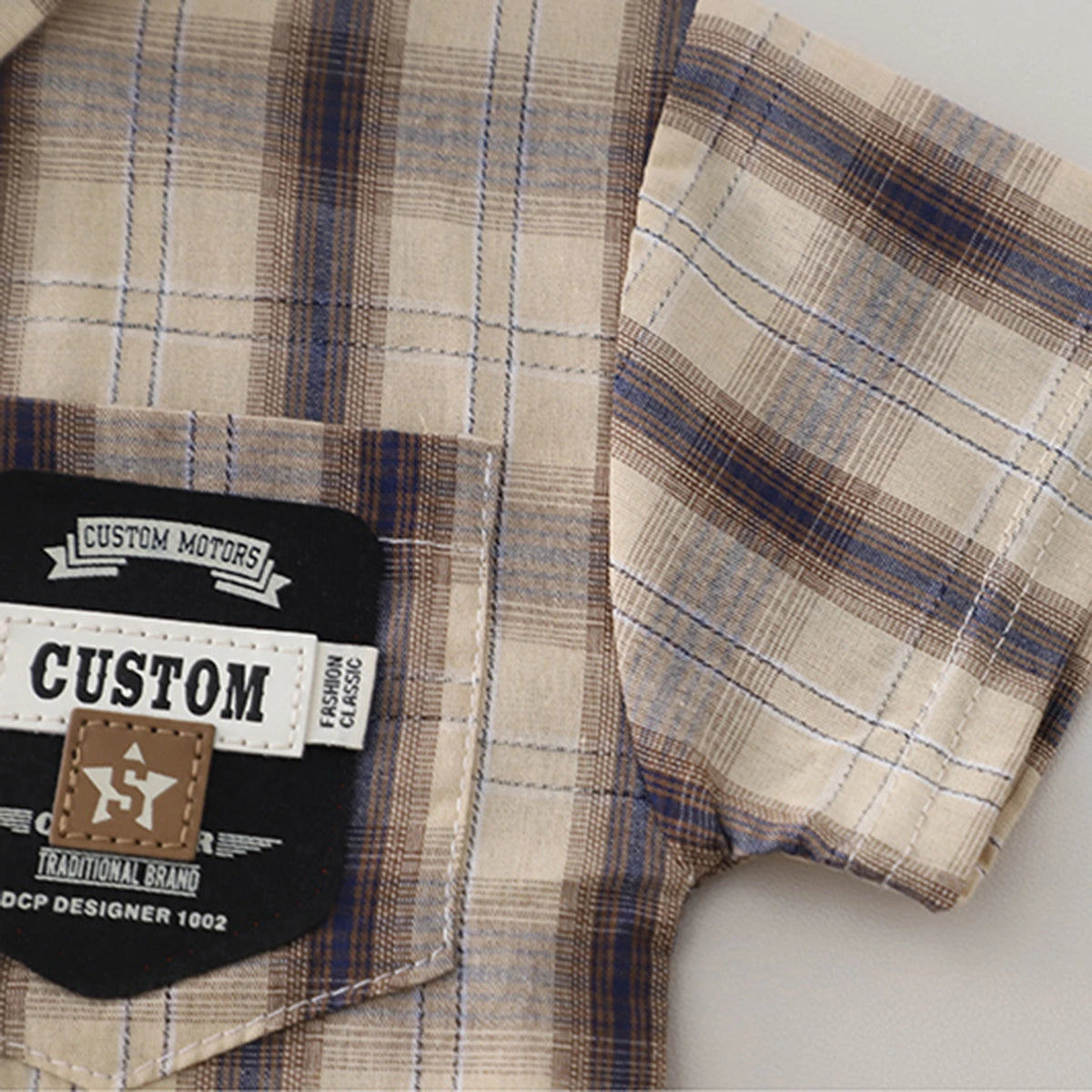 Boys Khaki Checked Shirt With Graphic T-Shirt & Denim Shorts Set Sets