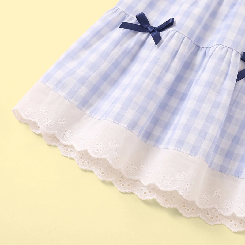 Girls Blue Checked Sleeveless Top With Skirt Sets 2 pc. Sets