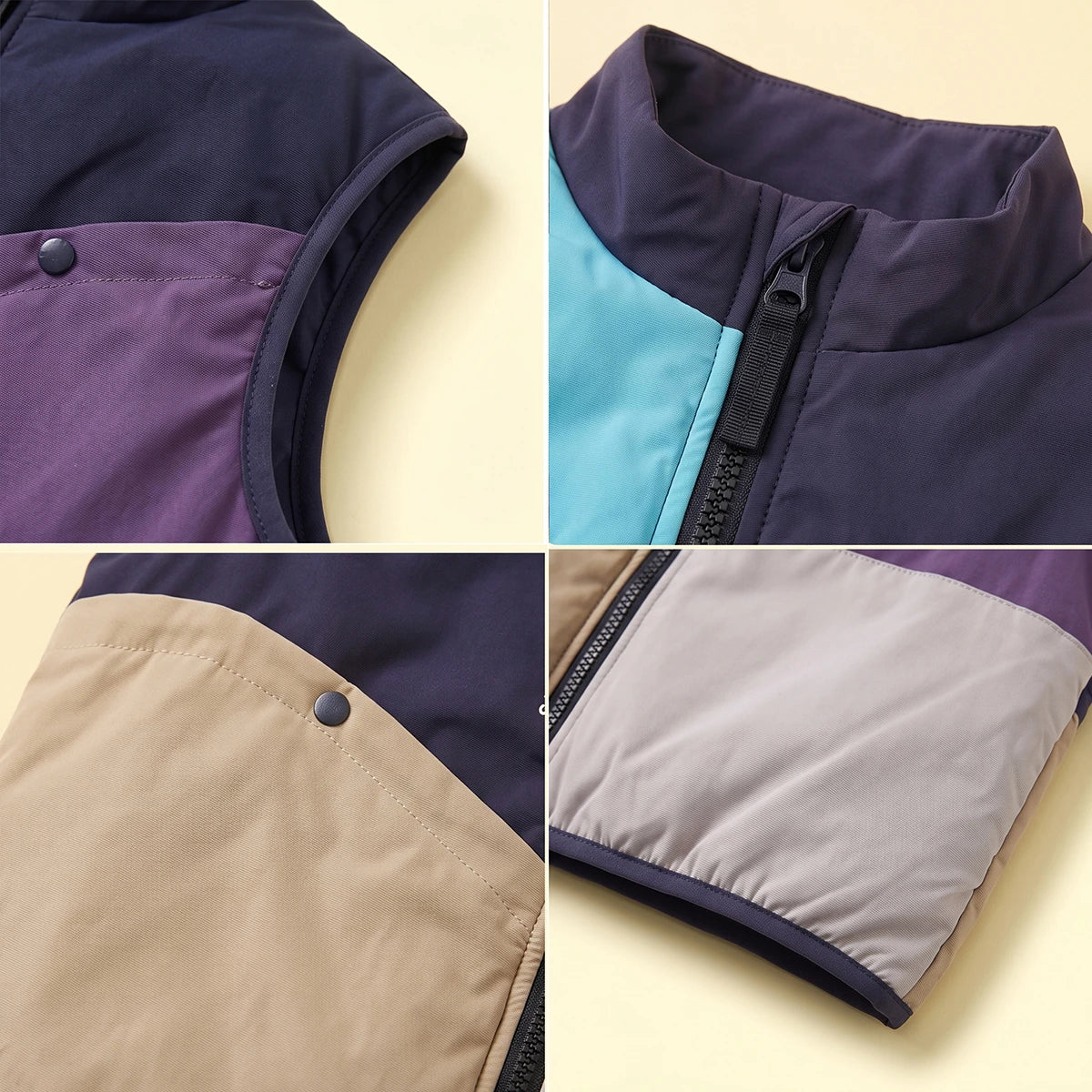 Boys Navy Blue Colorblocked Sleeveless Jacket Coats & Jackets