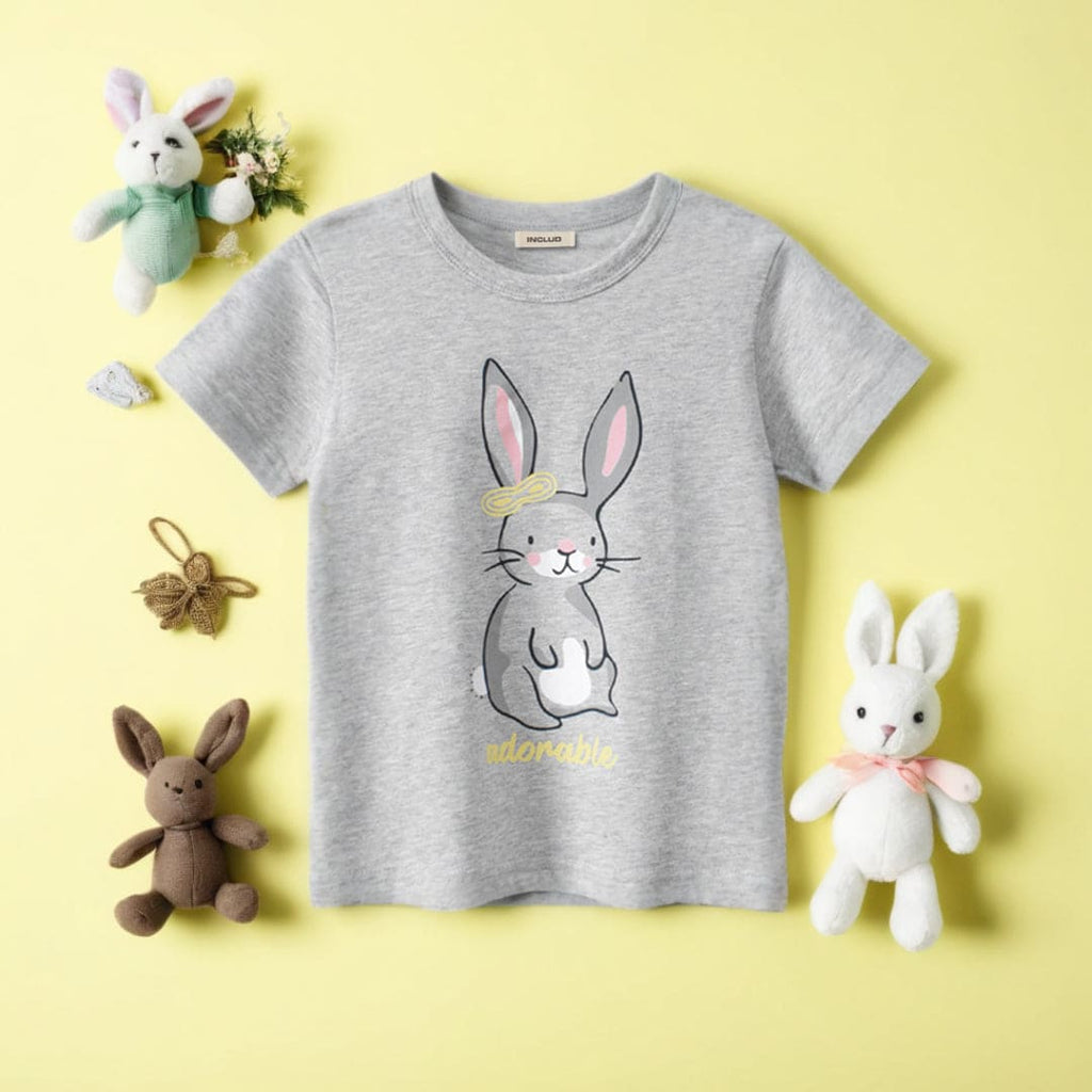 Girls Bunny Print Short Sleeves T-shirt