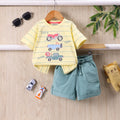 Boys Yellow Stripes Patch Embroidered T-Shirt With Shorts Sets Sets Yellow 9-12 M