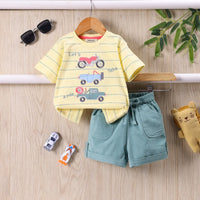 Boys Yellow Stripes Patch Embroidered T-Shirt With Shorts Sets Sets Yellow 9-12 M