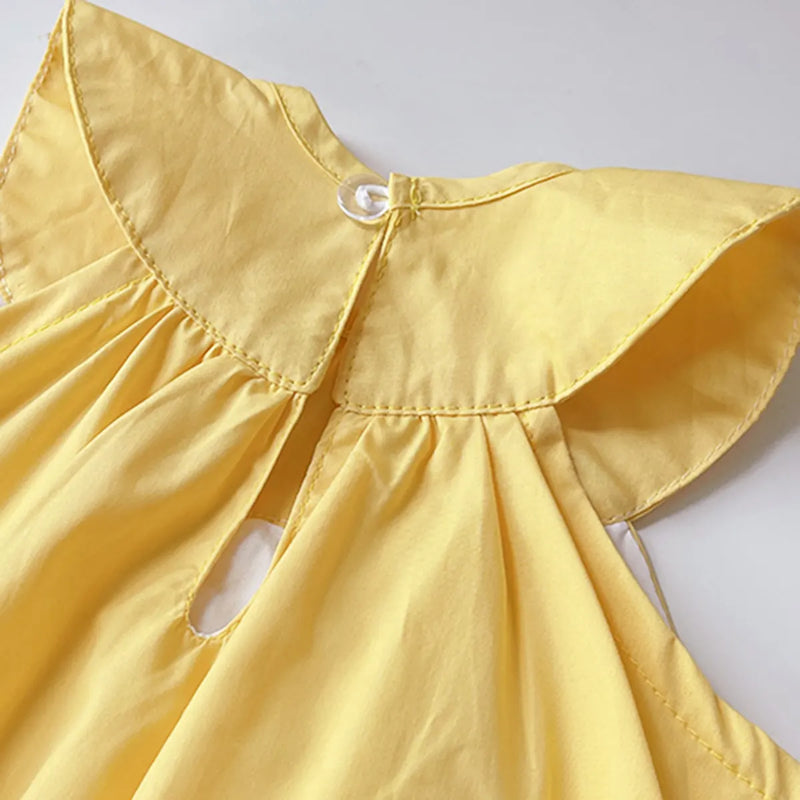 Girls Yellow Bow Applique Sleeveless Balloon Dress Casual Dresses