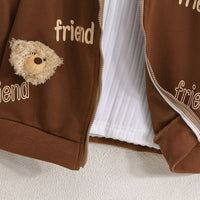 Girls Brown Friend Printed Front Zipper Hooded Winter Jacket Coats & Jackets
