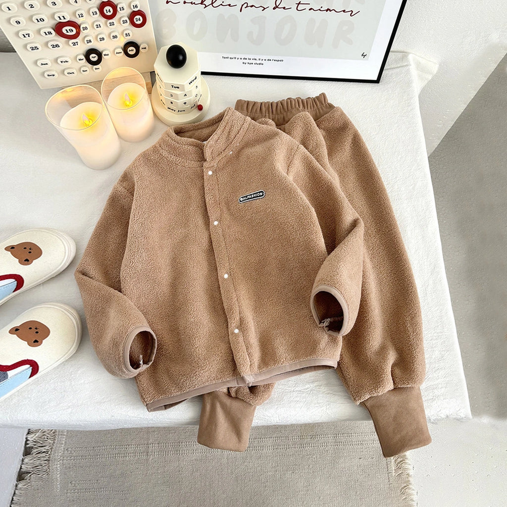 Girls Brown Fleece Jacket With Jogger Co-ord Sets Sets
