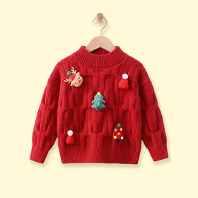 Girls Red Cable Knit Long Sleeve Sweater Sweaters & Cardigans Red 1-2 Y