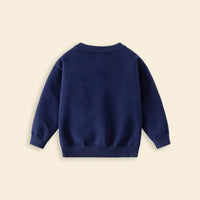 Girls Navy Blue Bear Face Embroidered Button Down Knitted Cardigan Sweaters & Cardigans