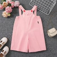 Girls Pink Solid Button Detail Sleeveless Dungaree Jumpsuits Pink 2-3 Y