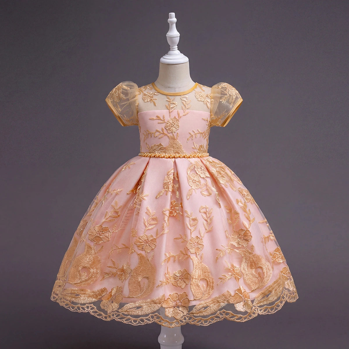 Girls Light Pink Floral Embroidered Fit & Flare Party wear Dress Party Dresses Light Pink 3-4 Y