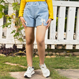 Girls Denim Shorts With Applique