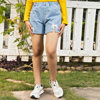 Girls Denim Shorts With Applique Shorts Blue 6-7 Y 