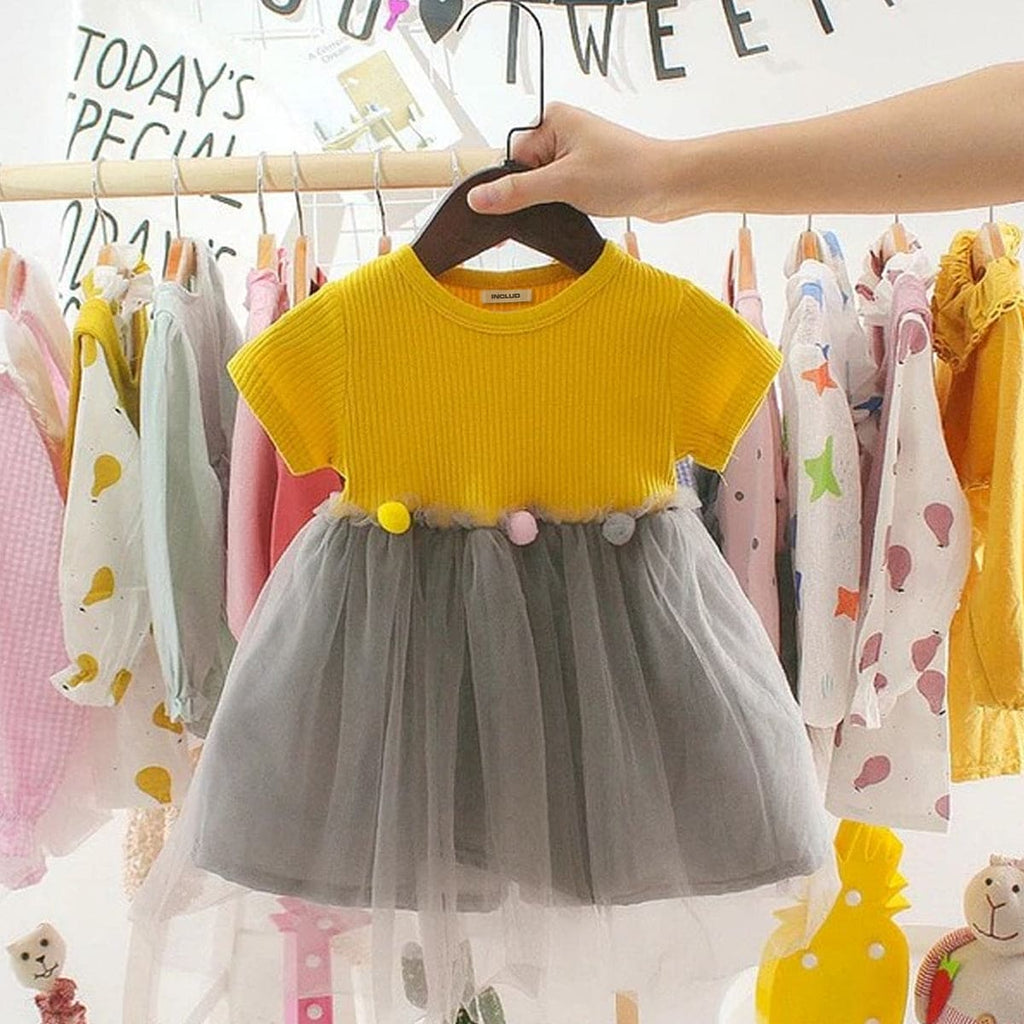 Girls Yellow Short Sleeve Fit & Flare Dress Casual Wear Dress Yellow 18 - 24 M