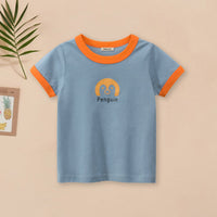 Girls Motif Printed Short Sleeves Casual Tee Tops & T-Shirts Blue 18 - 24 M