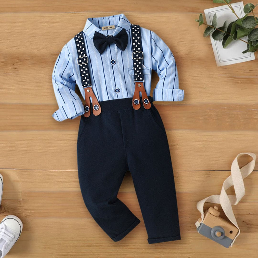 Boys Striped Shirt With Suspender Trousers Set