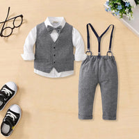 Boys Shirt with Textured Suspender Trousers & Waistcoat Set 3 pc. Sets Gray 1-2 Y 