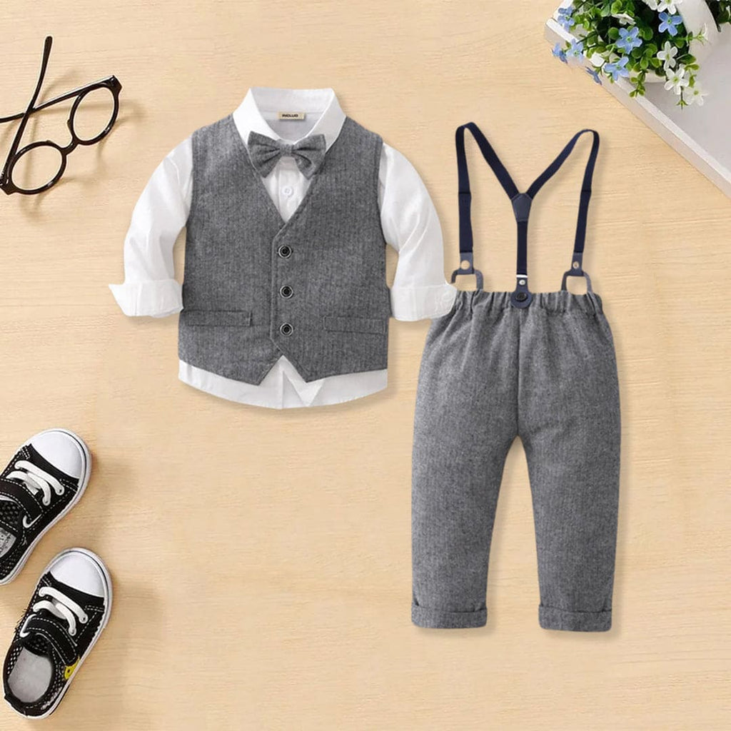 Boys Shirt with Textured Suspender Trousers & Waistcoat Set