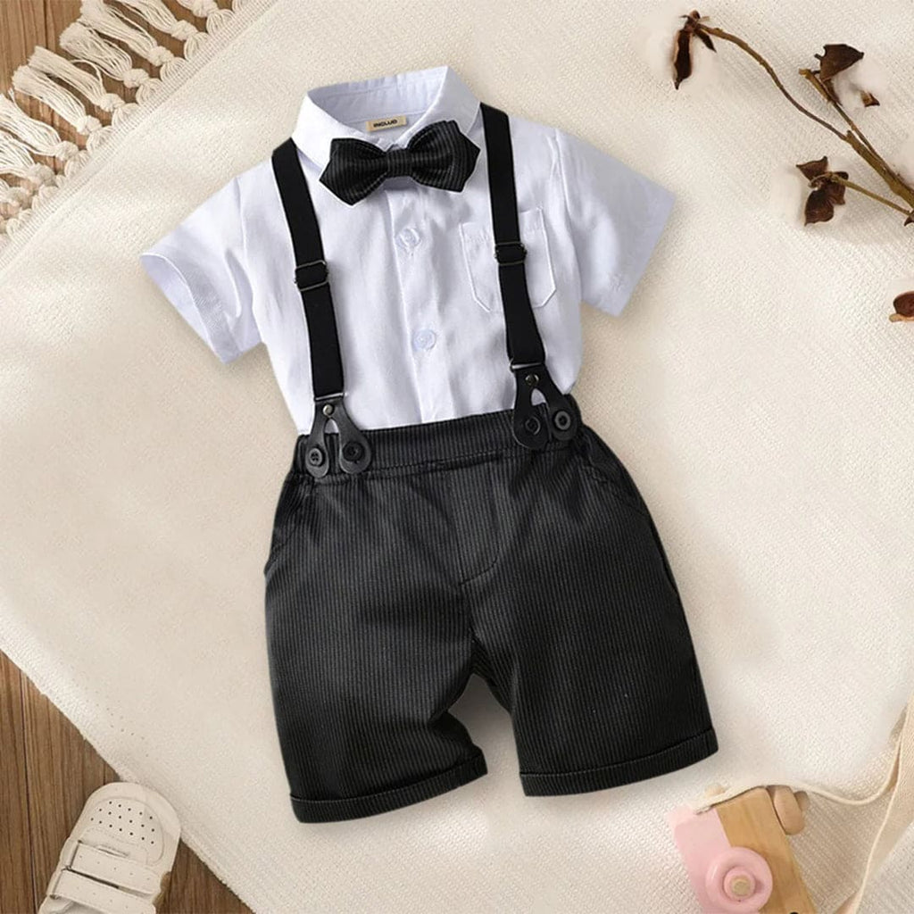 Boys Bow-Tie Shirt with Suspenders Shorts Set