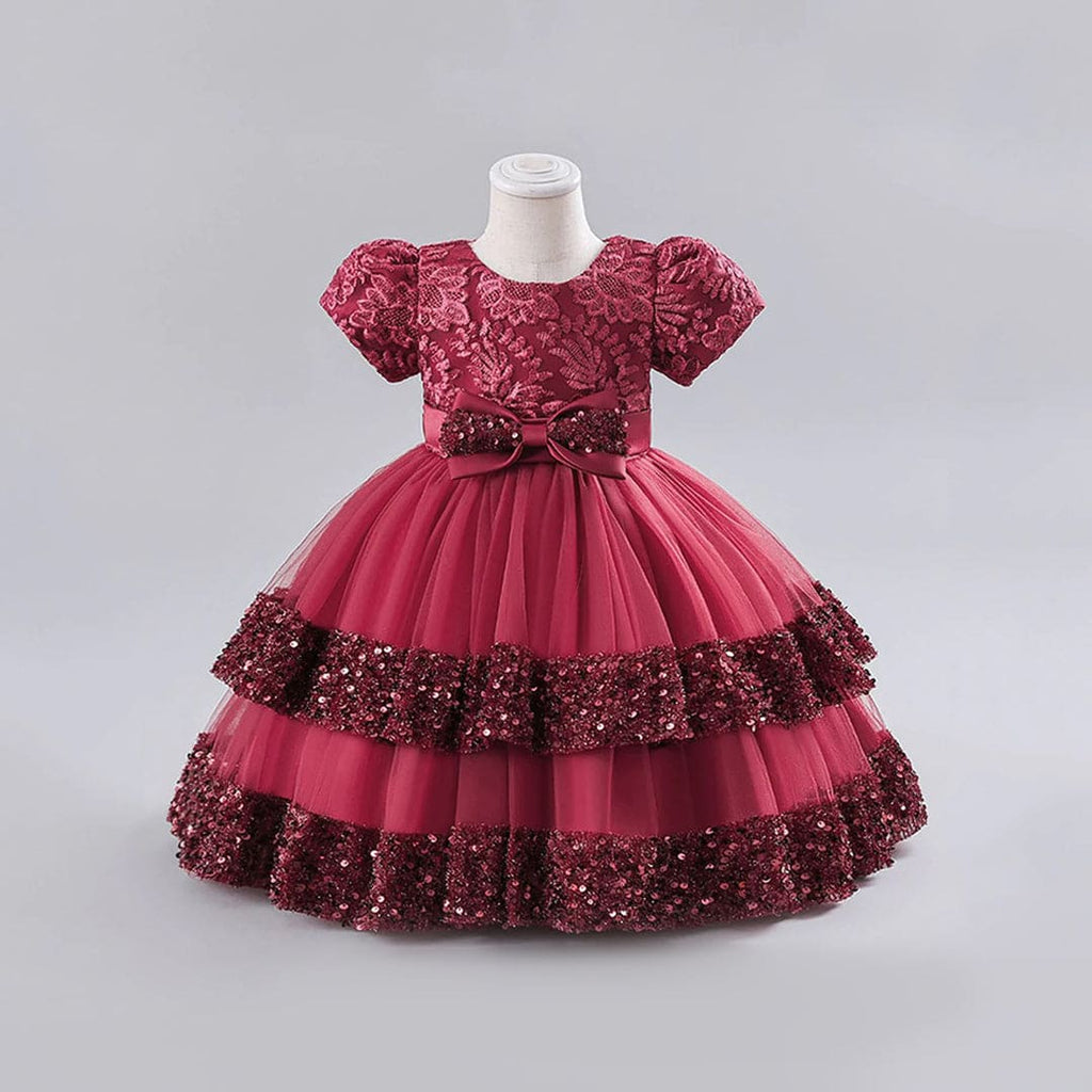Girls Embroidered Tiered Party Dress
