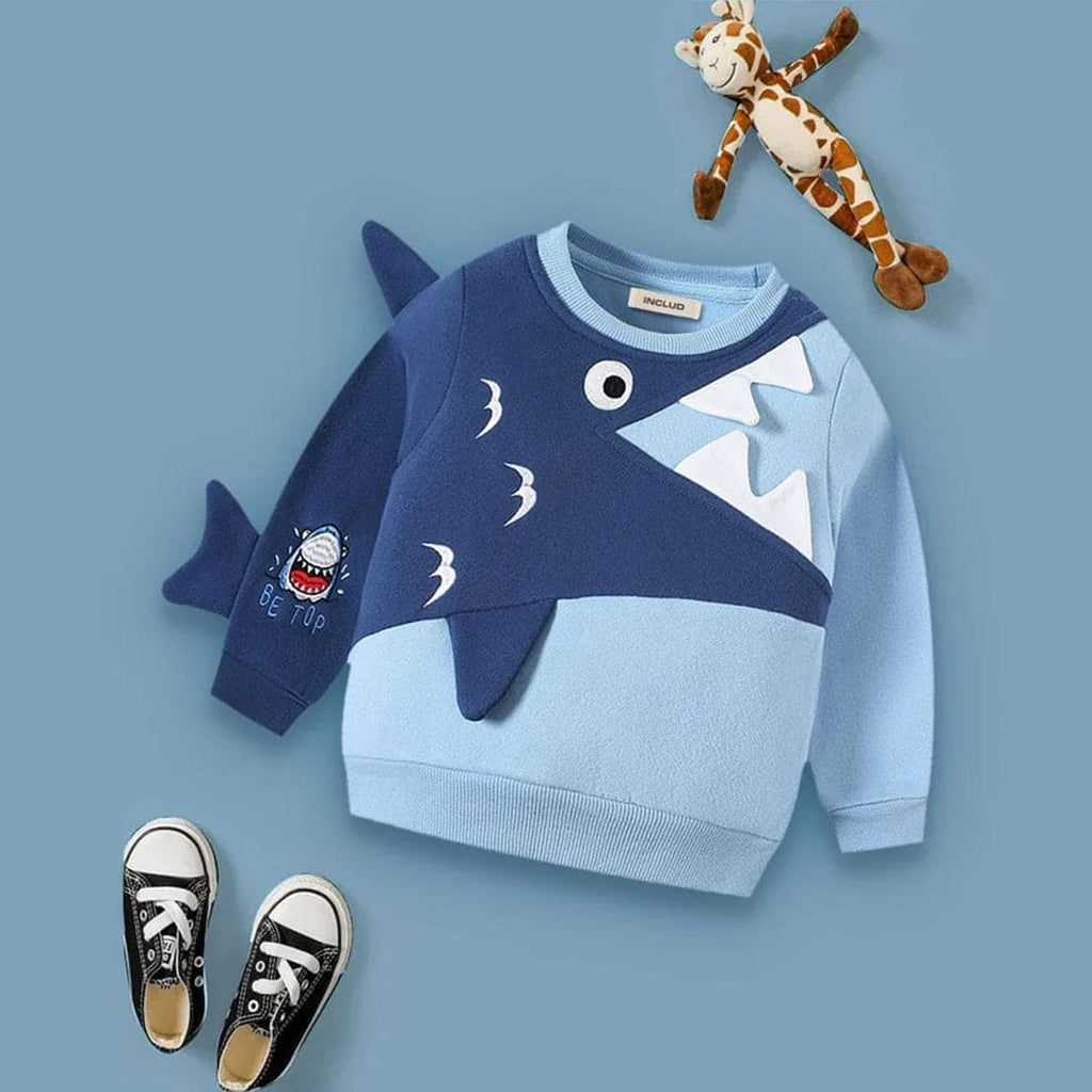 Boys Shark Print & Applique Full Sleeves Sweatshirt