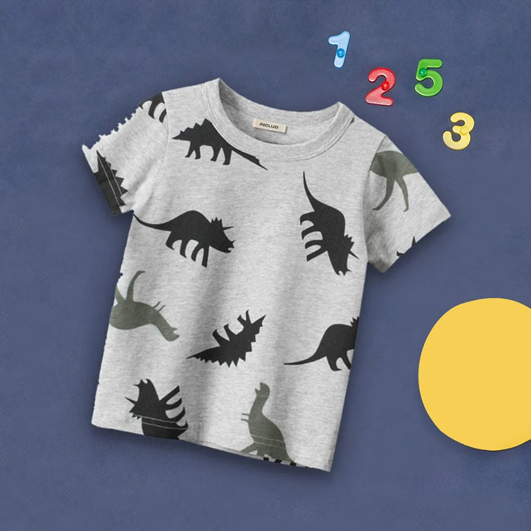 Boys All Over Dinosaur Print T-shirt Tshirts Grey 1-2 Y 