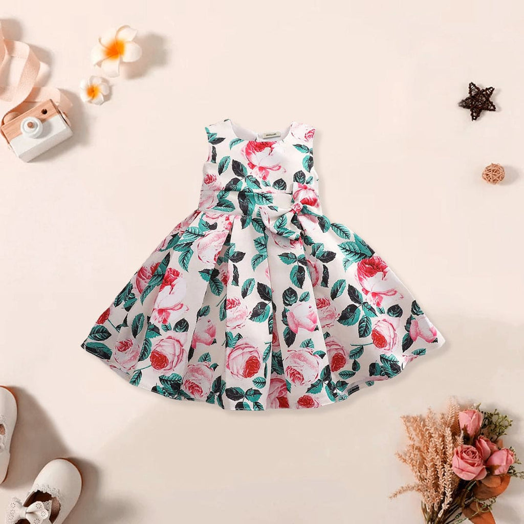 Girls Floral Print Pleated Casual Dress