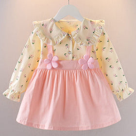 Girls Pink Printed Dress With Applique Casual Dresses Pink 1-2 Y 