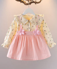 Girls Pink Printed Dress With Applique Casual Dresses Pink 1-2 Y 