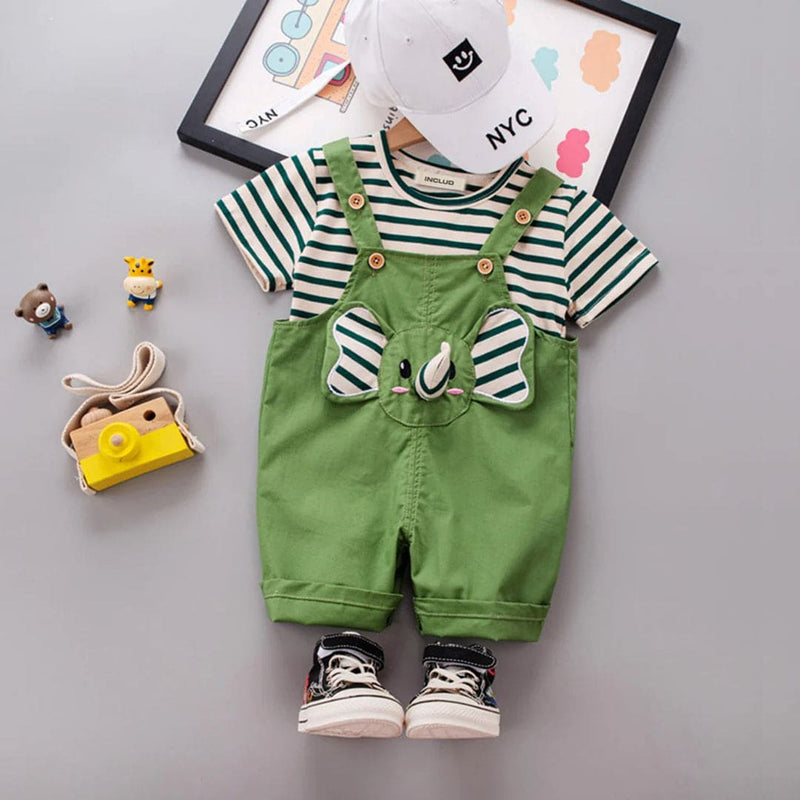 Boys Striped T-shirt with Dungaree Set Sets Green 1-2 Y 