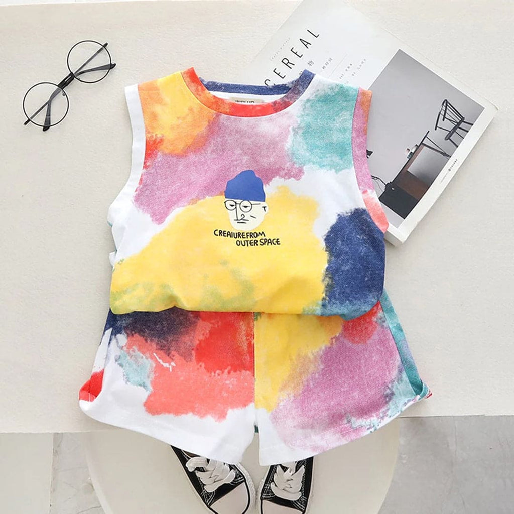 Boys Multicolor Printed Vest With Shorts Set