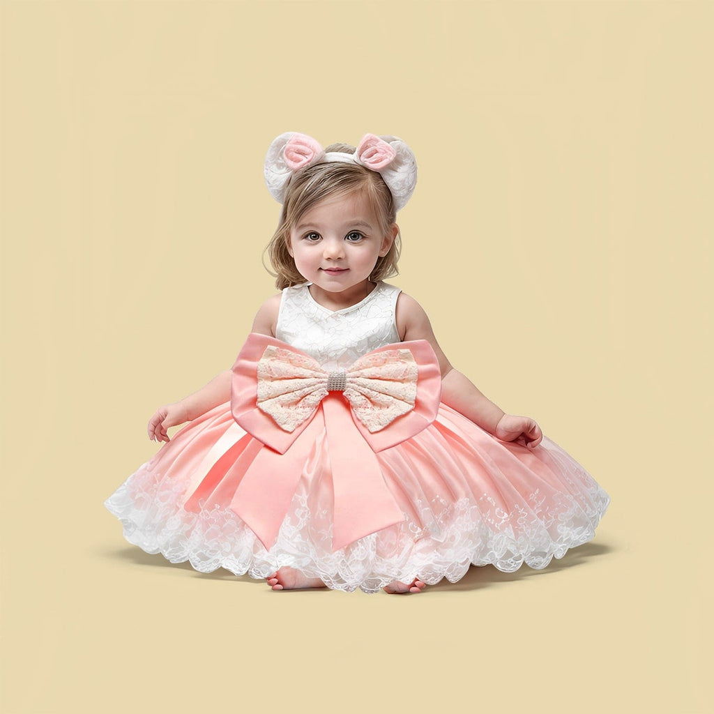 Girls Party Dress with Bow & Headband