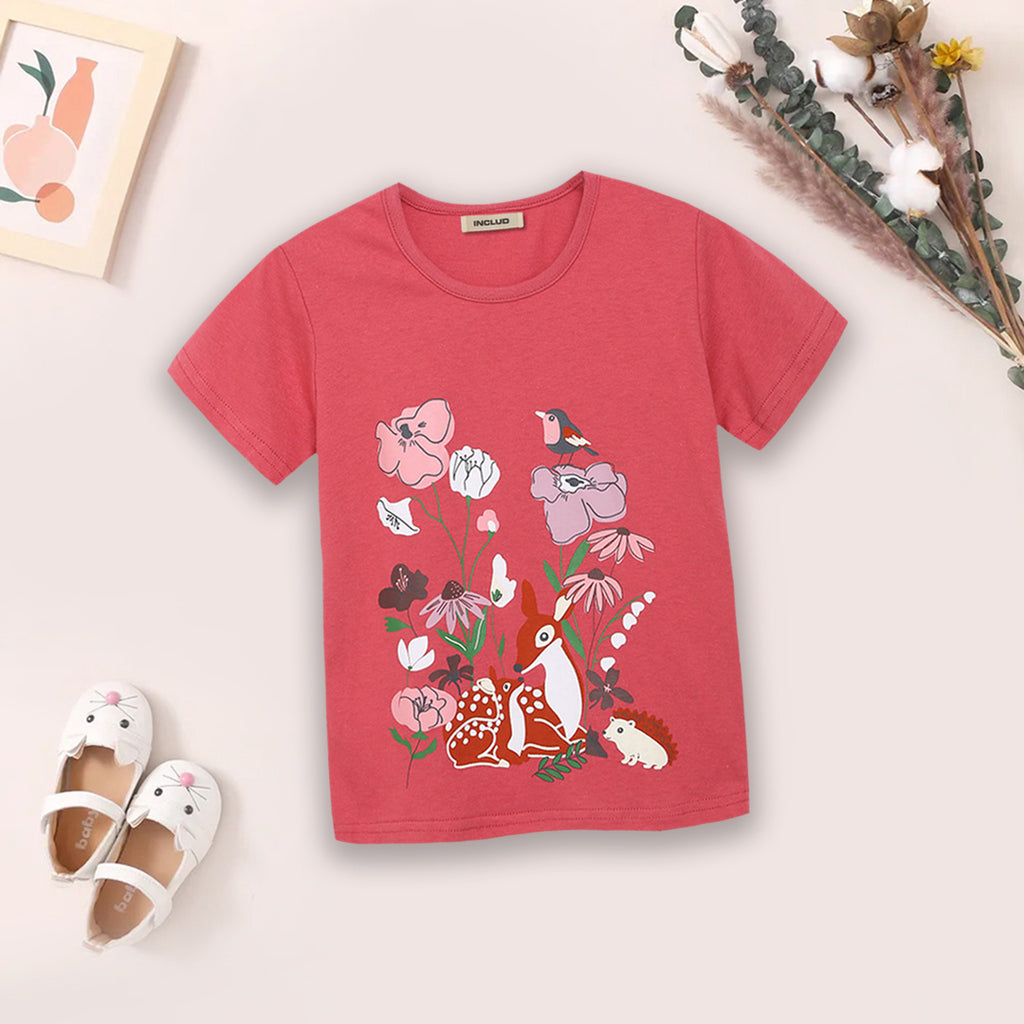 Girls Deer Print T-shirt