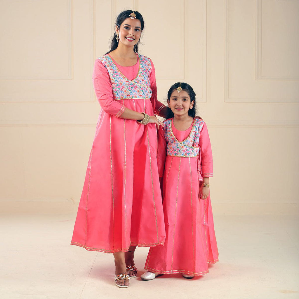 Pink Anarkali with attached Koti Mom & Daughter Set Mom & Daughter Rouge S 1-2 Y