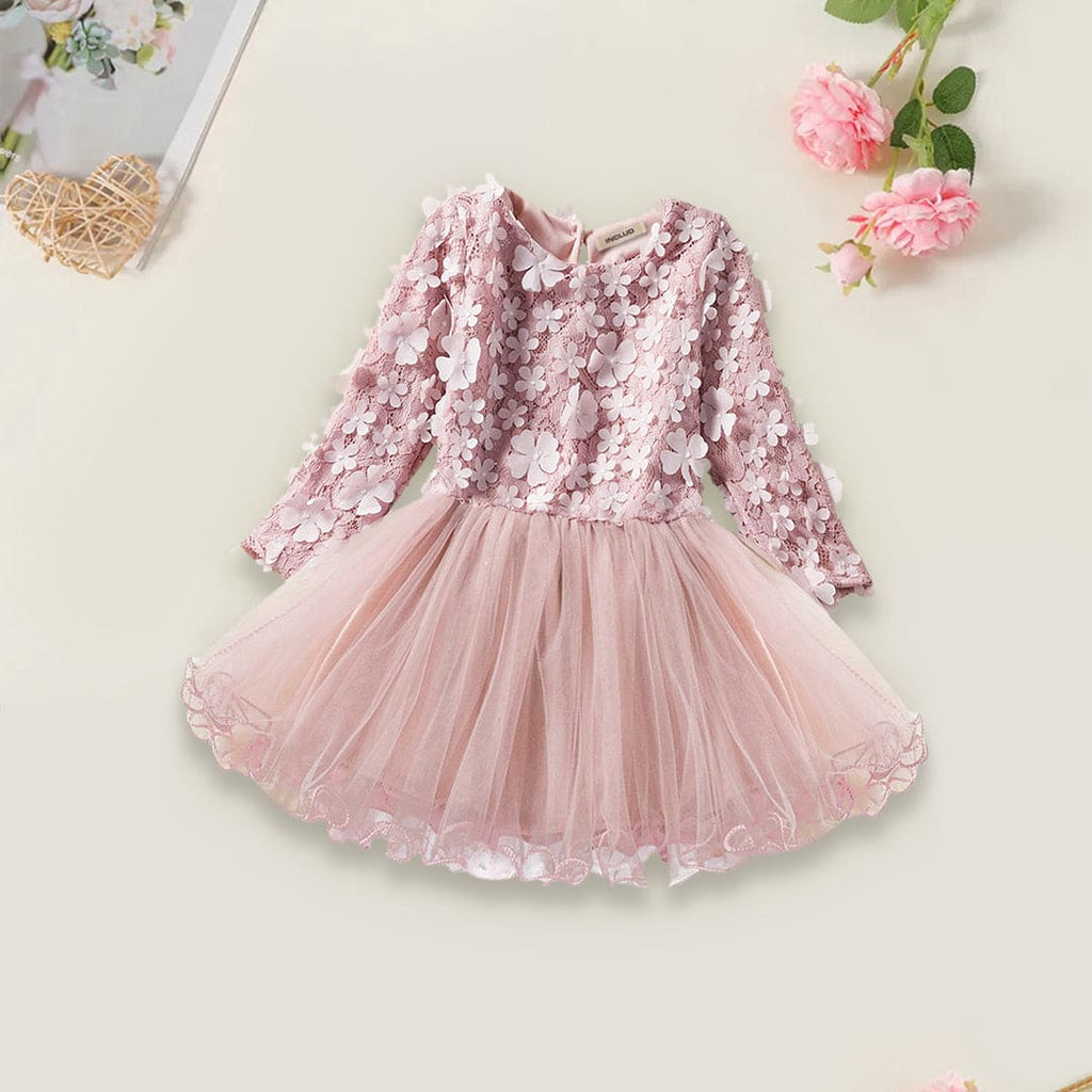 Girls Partywear Dress with All Over Flower Applique