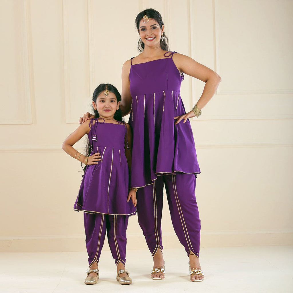 Purple Panel Kurta with Tulip Dhoti Mom & Daughter Kurta Set Mom & Daughter Purple S 1-2 Y