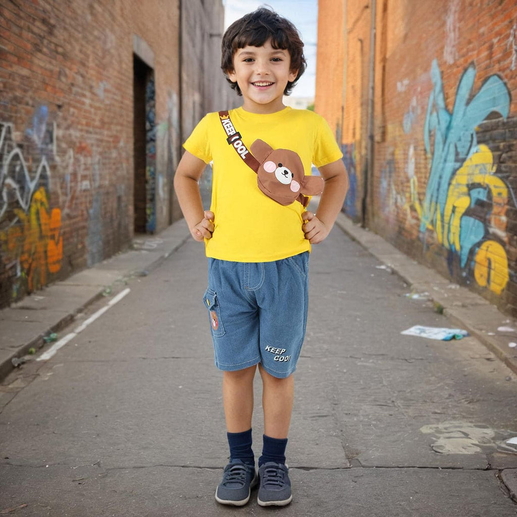 Boys Yellow 3D Patch Applique T-shirt & Denim Shorts Set Sets Style 1 1-2 Y 