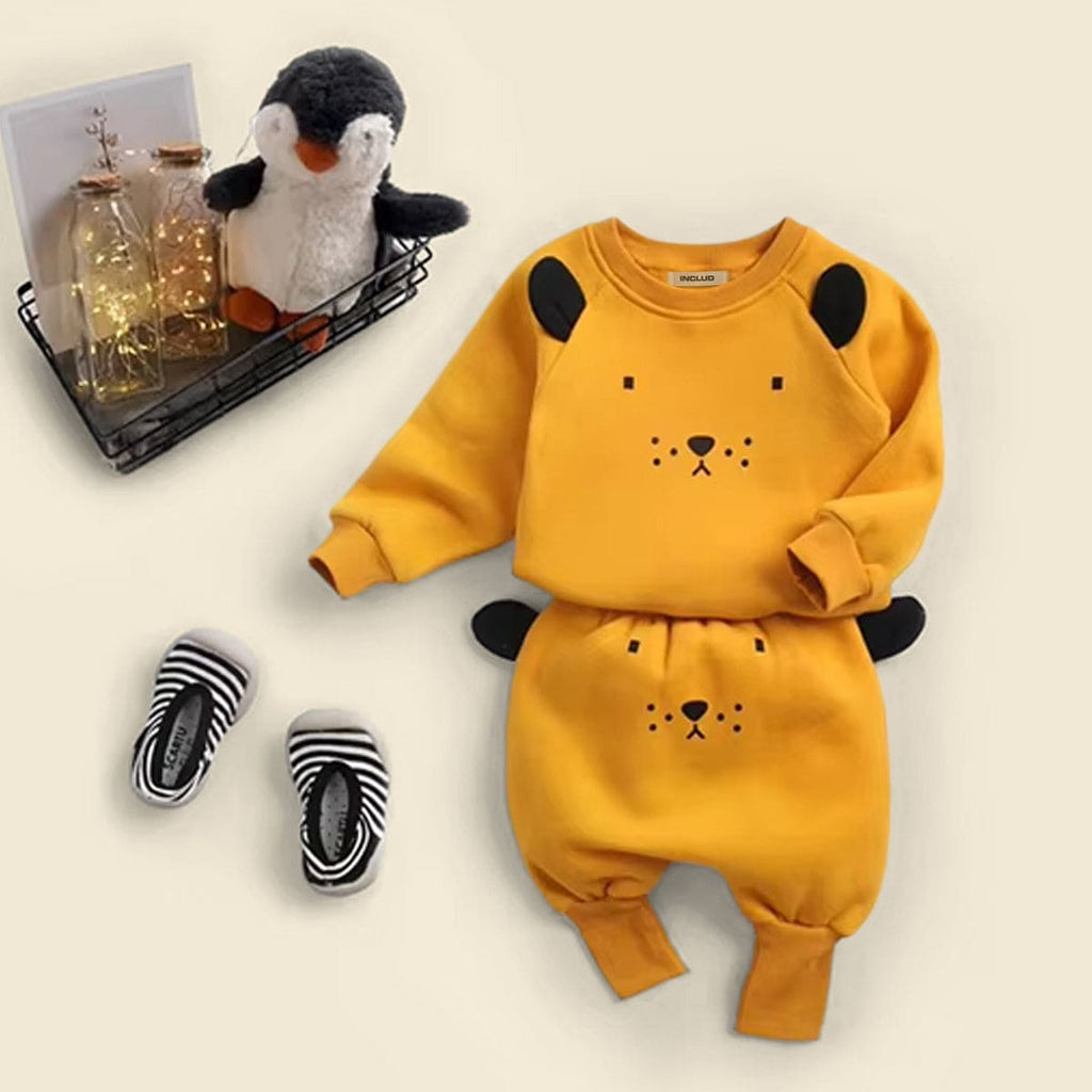 Girls Yellow Animal Print Sweatshirt With Pants Sets Sets Yellow 6-12 M