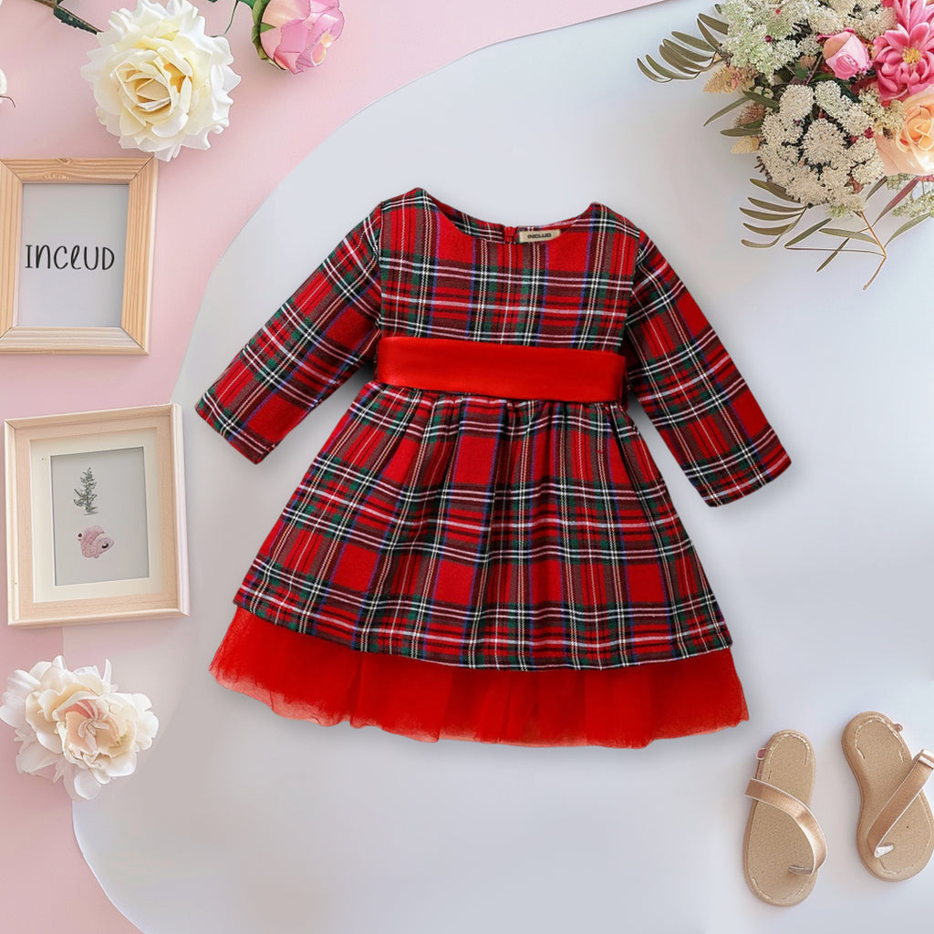 Girls Checkered Fit & Flare Dress