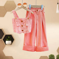 Girls Sleeveless Denim Top With Denim Straight Leg Pants Set 2 pc. Sets