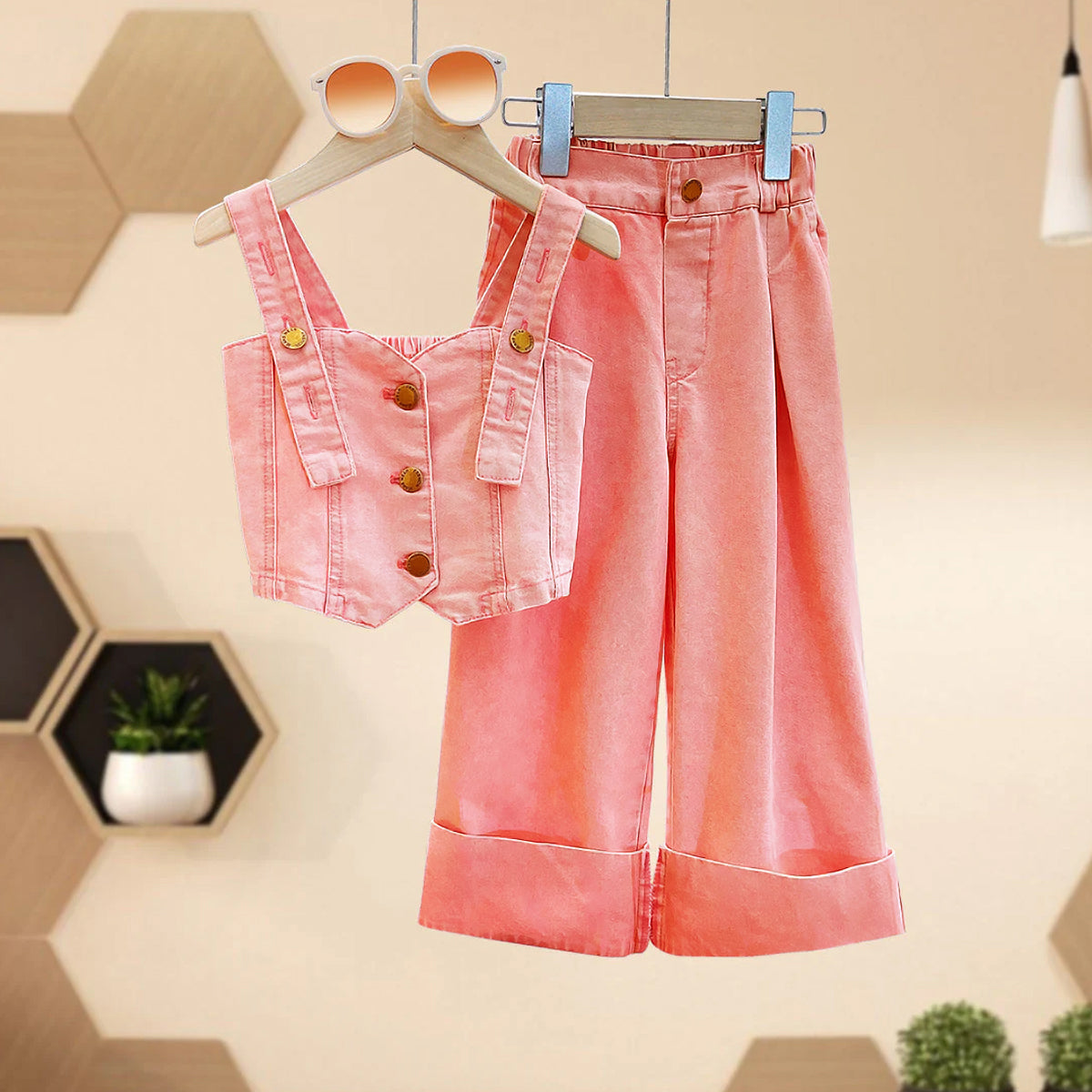Girls Sleeveless Denim Top With Denim Straight Leg Pants Set 2 pc. Sets