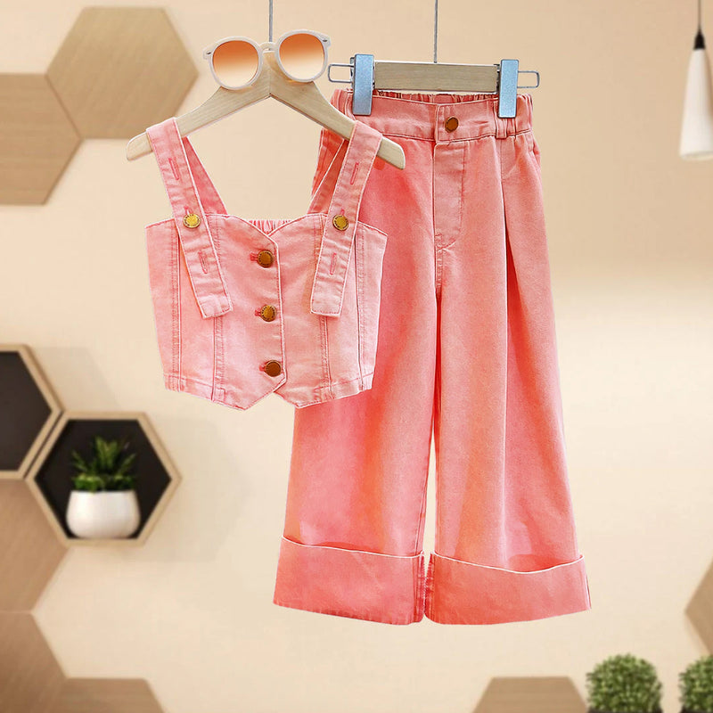 Girls Sleeveless Denim Top With Denim Straight Leg Pants Set 2 pc. Sets