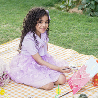 Girls Purple Short Sleeve Top With Butterfly Applique Sleeveless Dress Casual Dresses