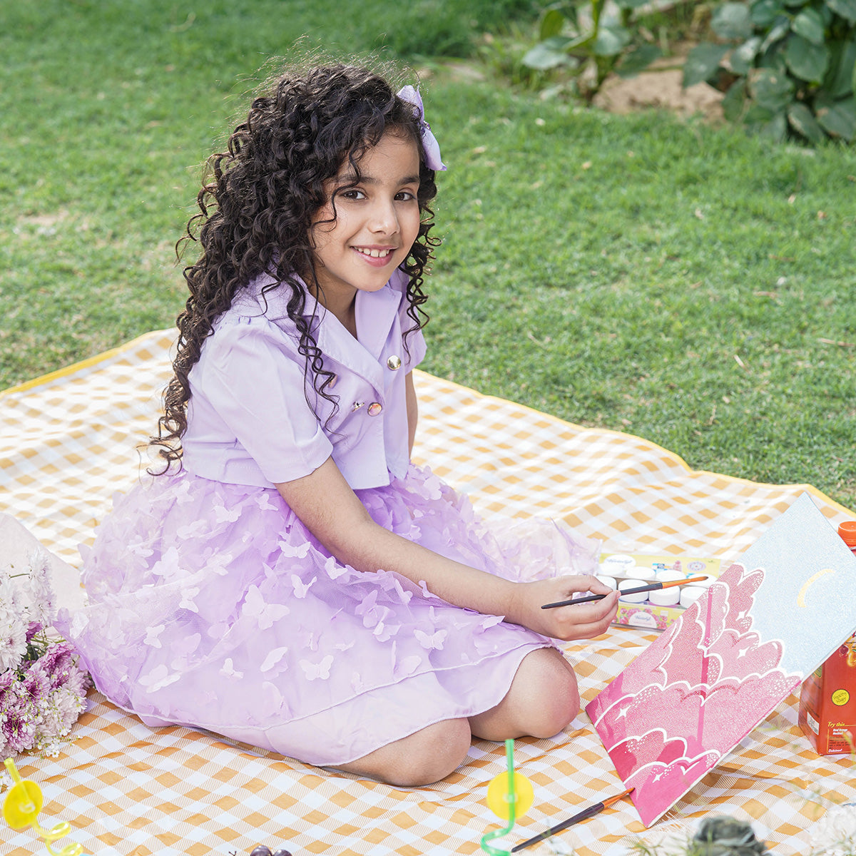 Girls Purple Short Sleeve Top With Butterfly Applique Sleeveless Dress Casual Dresses