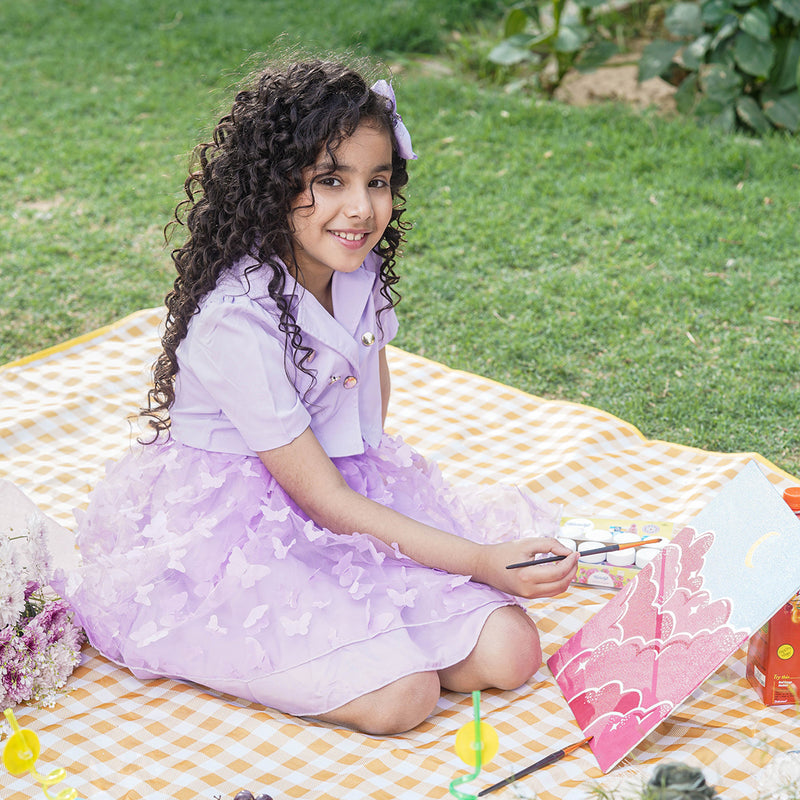 Girls Purple Short Sleeve Top With Butterfly Applique Sleeveless Dress Casual Dresses