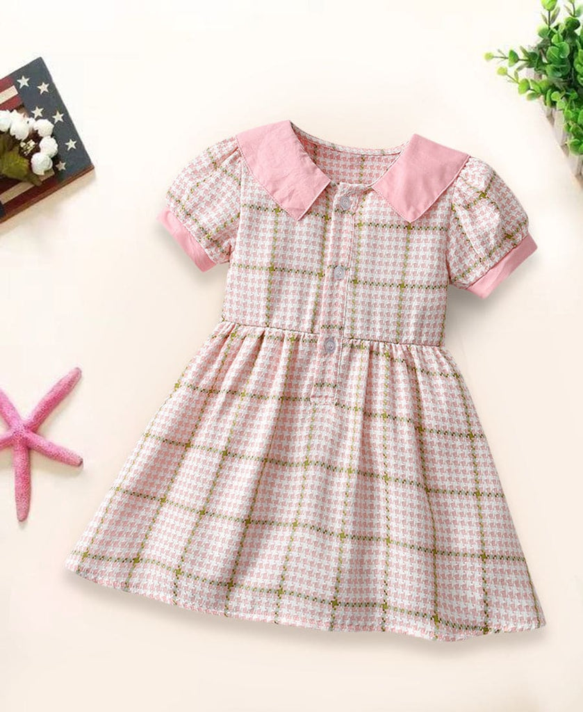 Girls Gingham checks Fit & Flare Dress with Peter Pan Collar Casual Dresses Style 5 1-2 Y 