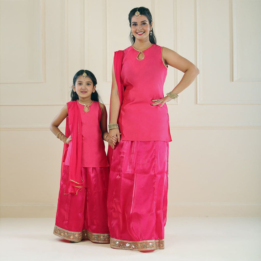 Fuchsia Choli With Satin Lehenga Mom & Daughter Set Mom & Daughter Fuchsia S 1-2 Y