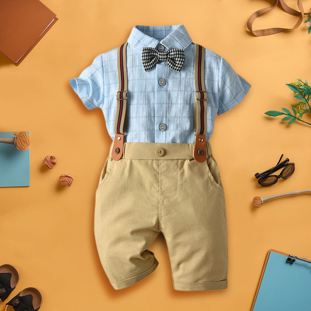 Boys Bow Shirt with Suspender Trousers Set 2 pc. Sets Blue 2-3 Y